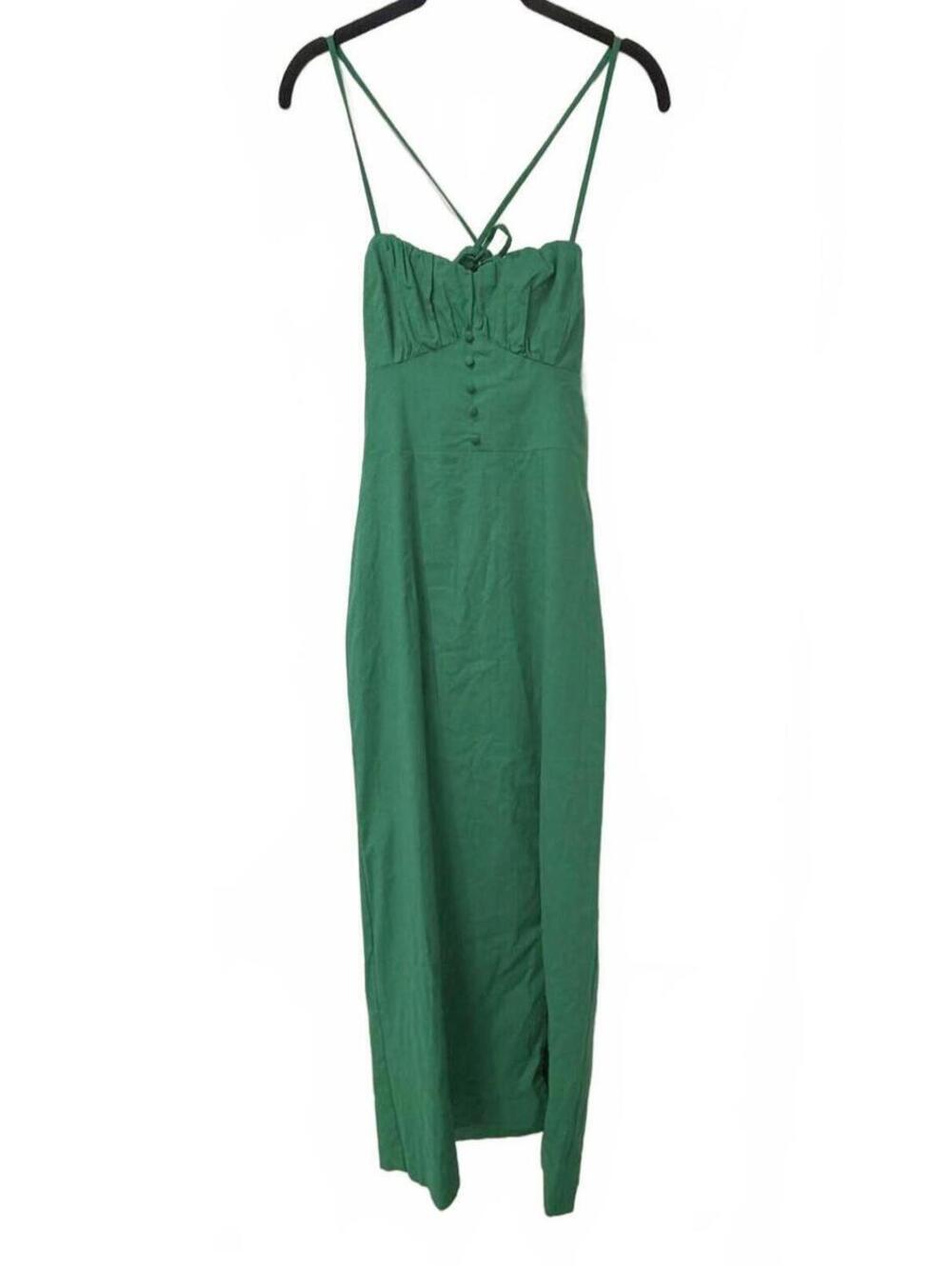New! Zara Green Linen Blend Corset Midi Dress Cross Back Size XS